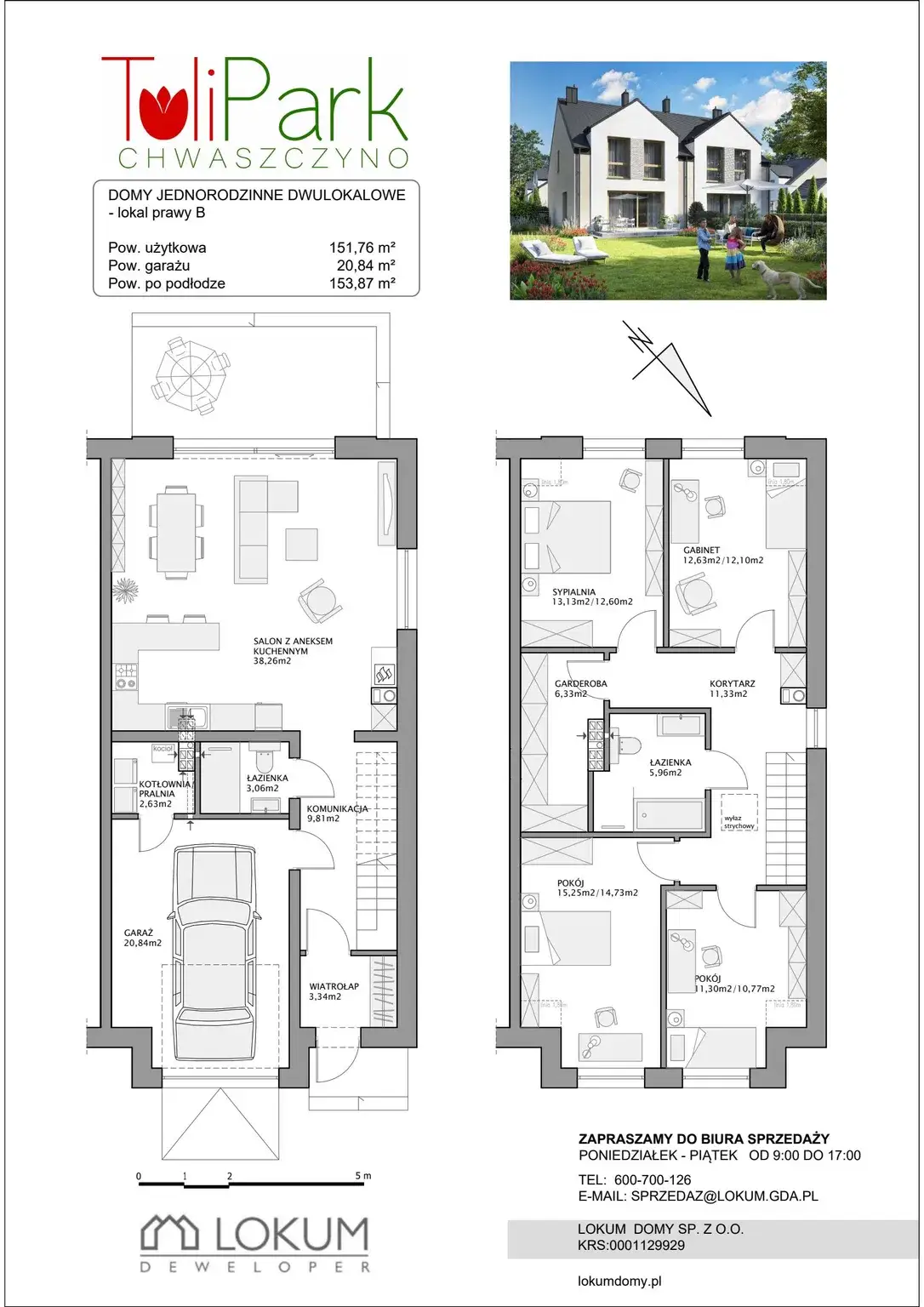 5-pokojowy dom 151m2 + ogródek Bezpośrednio